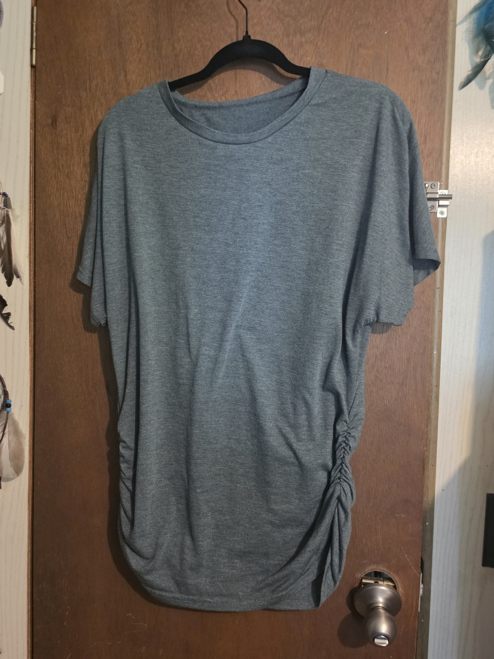 SHEIN Gray Short Sleeve Ruched Side Tee - Picture 2 of 5
